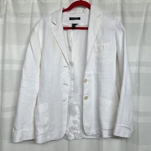 Lauren Ralph Lauren White Linen Fitted Blazer Jacket